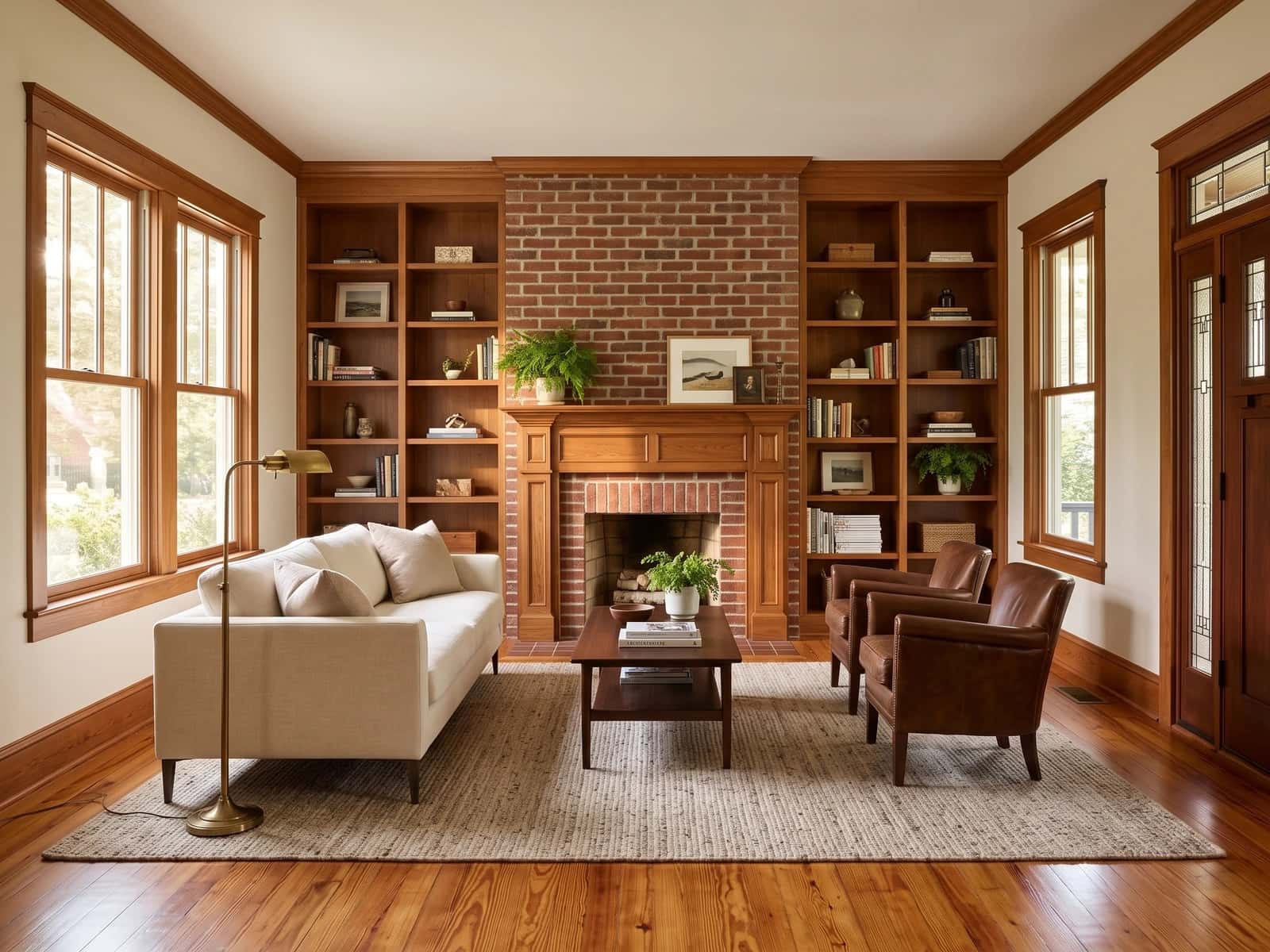 Collected living room with original pine floors