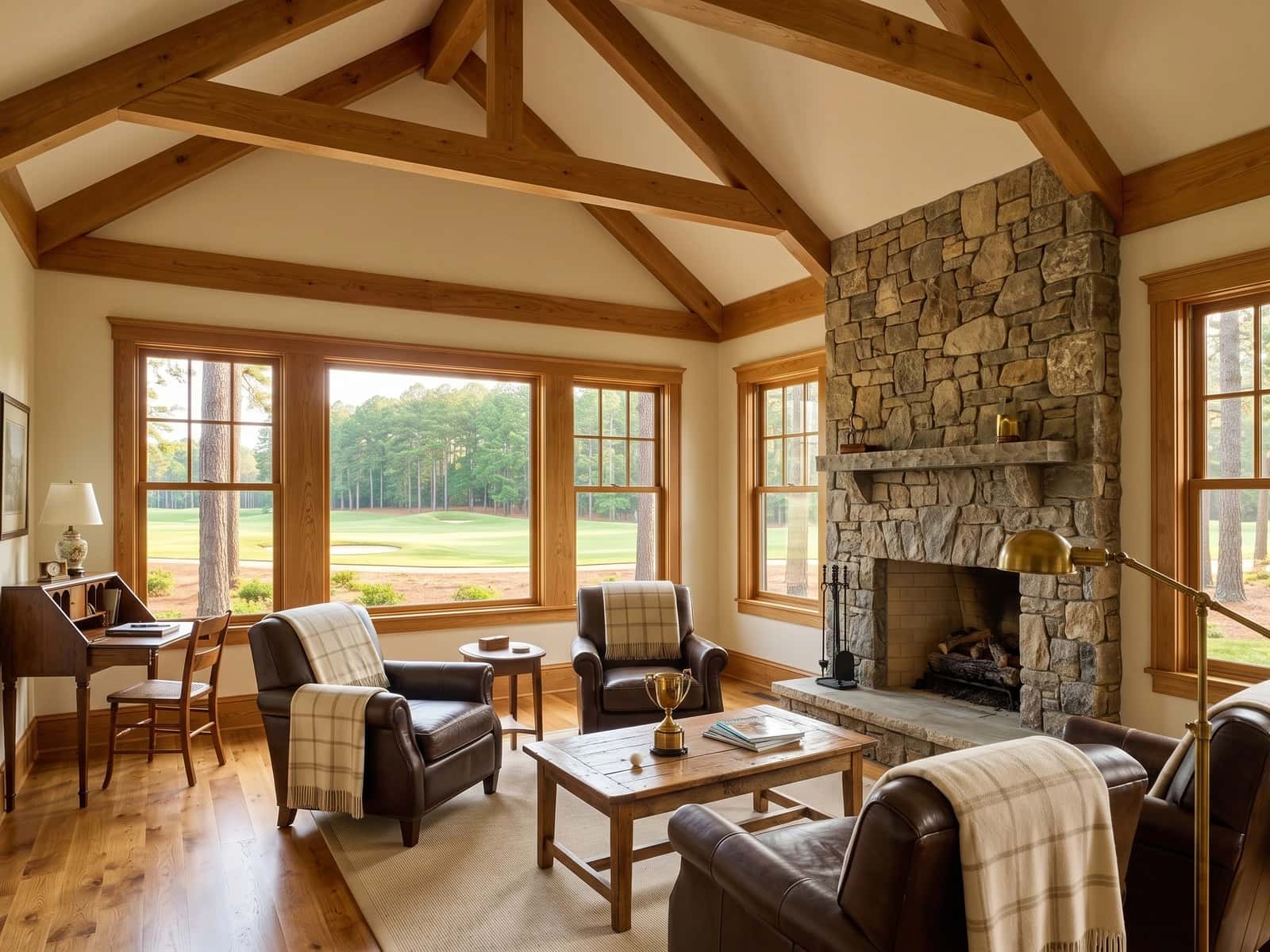 Vaulted living room overlooking the fairway