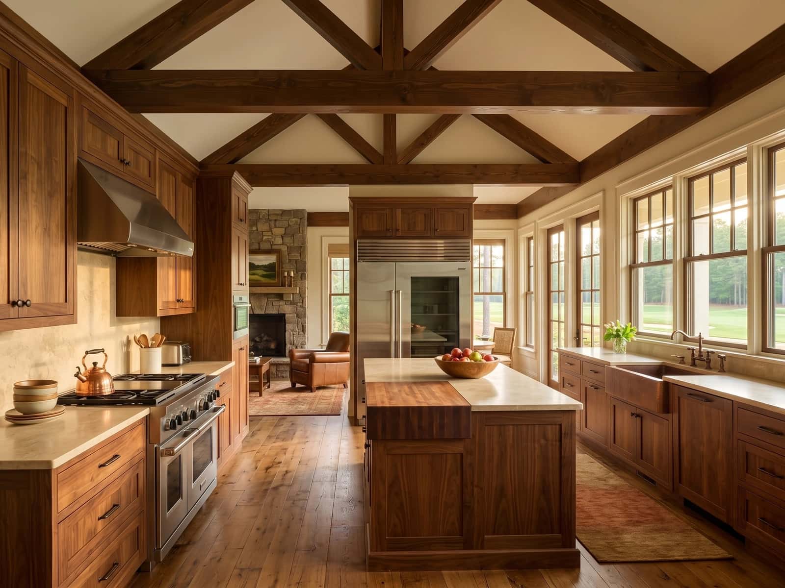 Updated kitchen with warm wood and soft stone