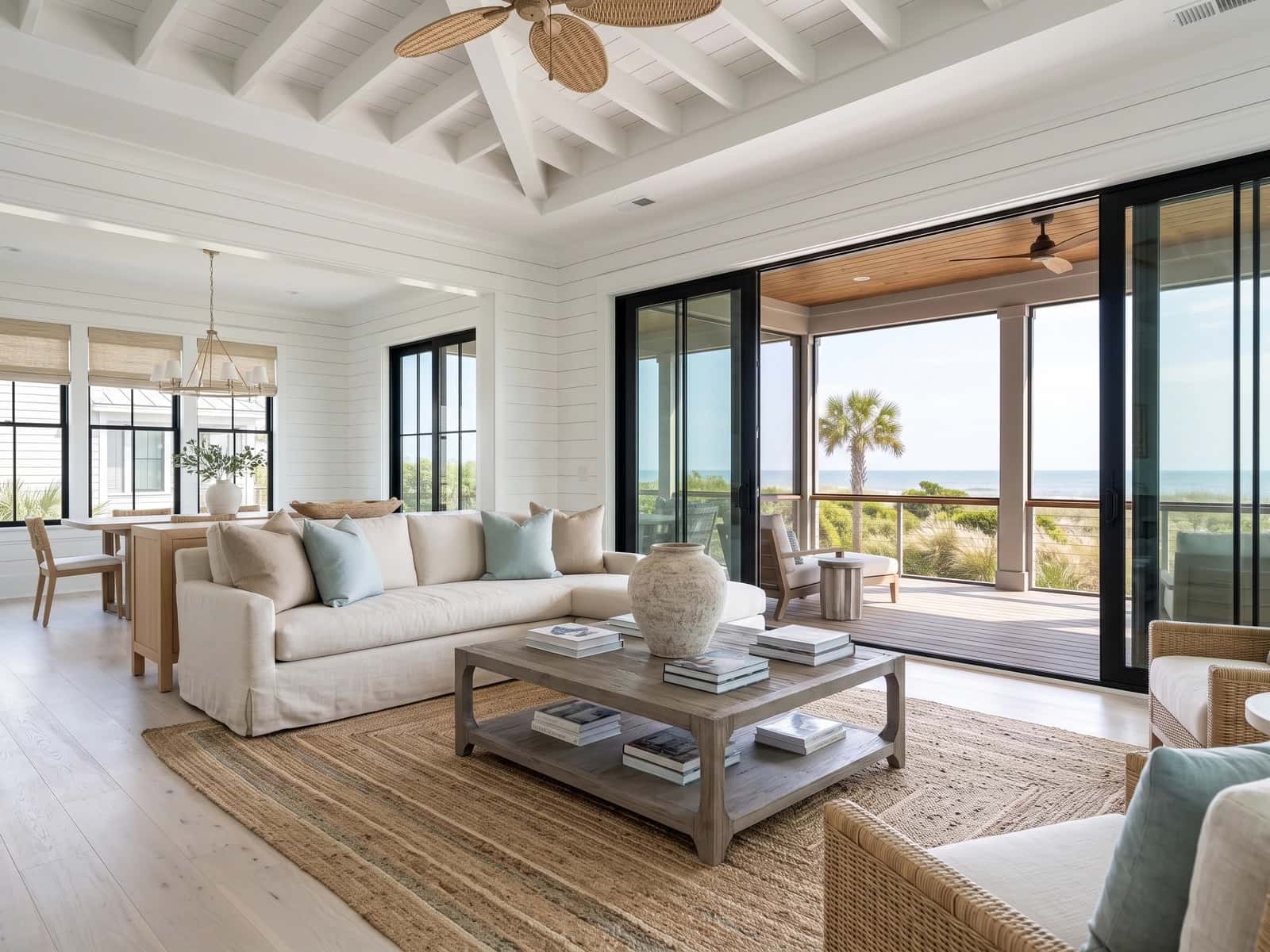 Bright family room connected to the screened porch
