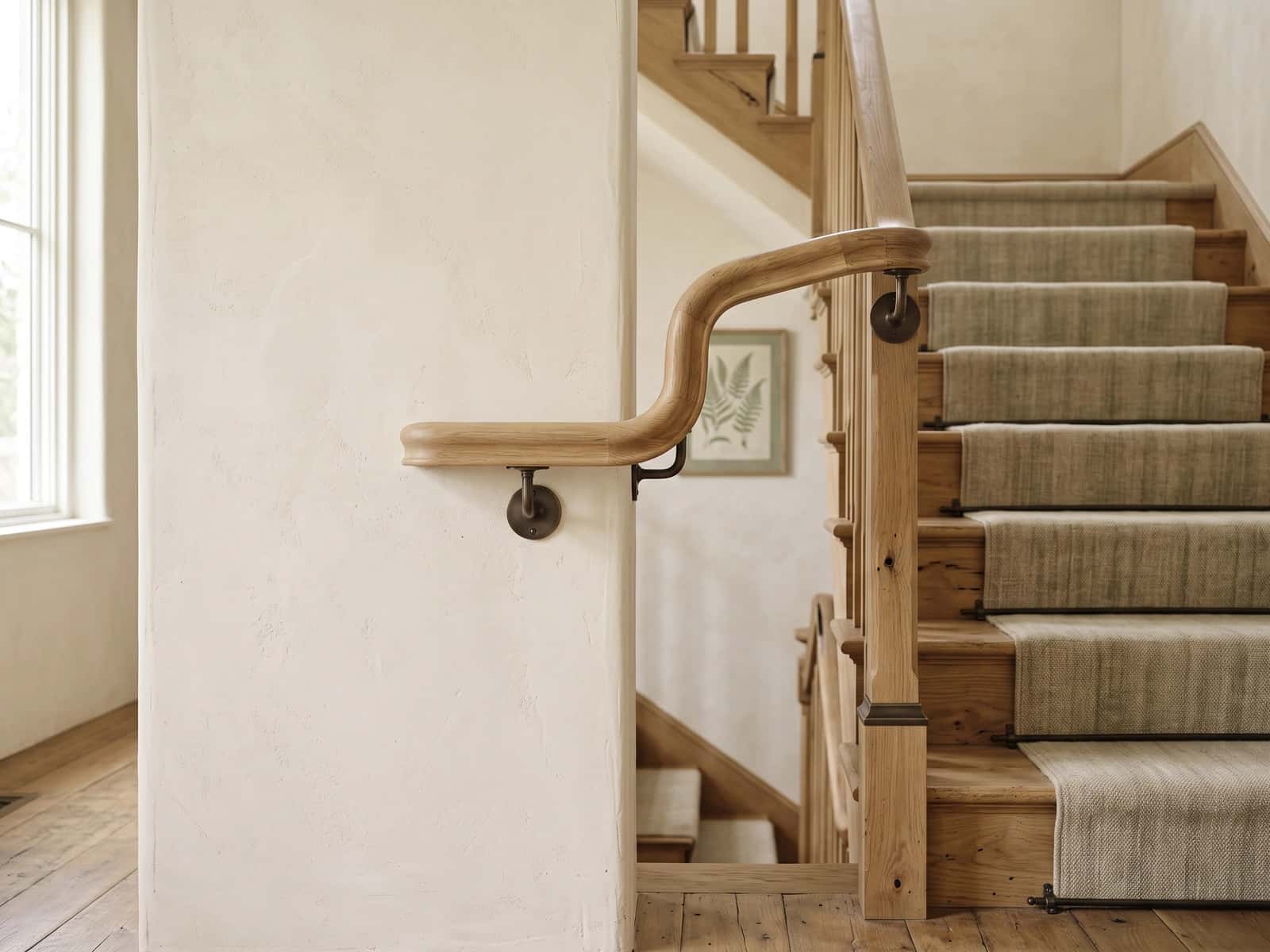 Architectural stair detail in warm natural materials